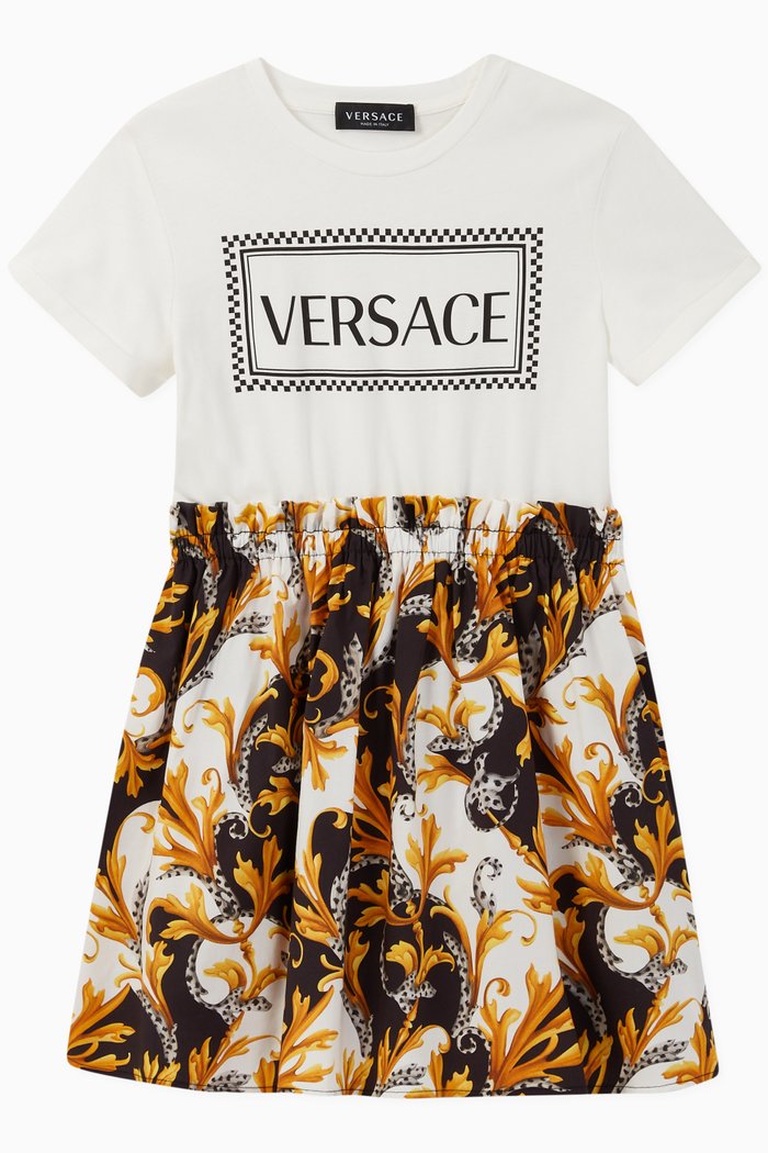 

90s Vintage Logo & Acanthus Cotton Dress, White