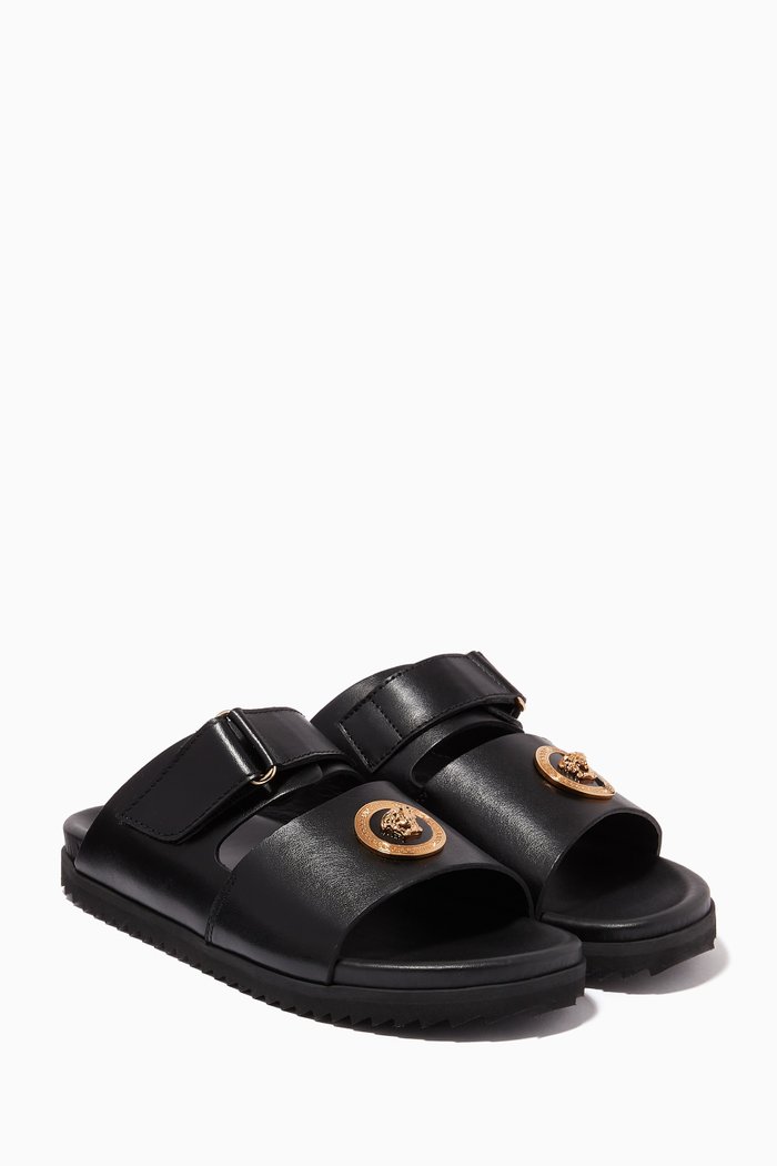 

Medusa Slides in Calf Leather, Black