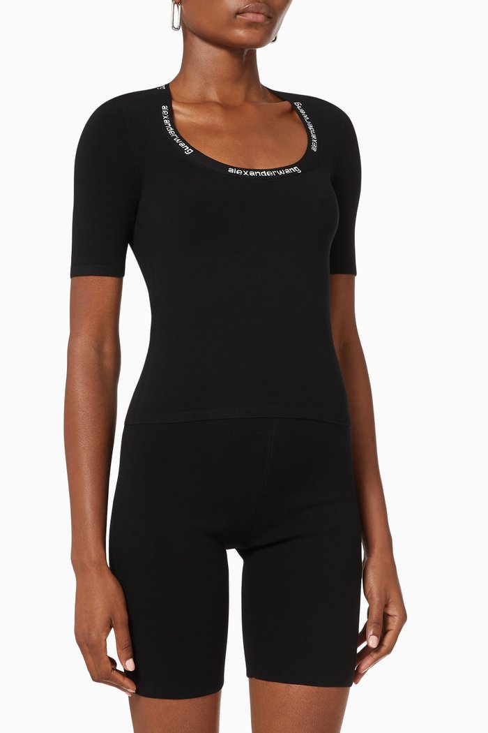 

Bodycon T-shirt with Jacquard Logo, Black