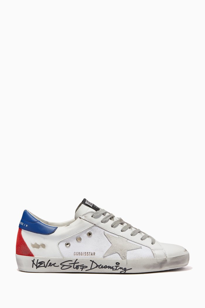 

Super-Star Sneakers in Canvas & "Never Stop Dreaming" Lettering, White