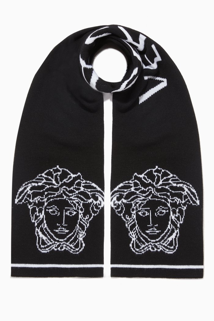 

Medusa & Logo Scarf in Wool Jacquard, Black