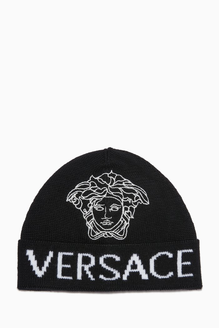 

Medusa & Logo Hat in Wool Jacquard, Black