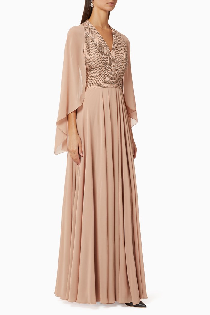 

Embellished Pleated Kaftan, Gold