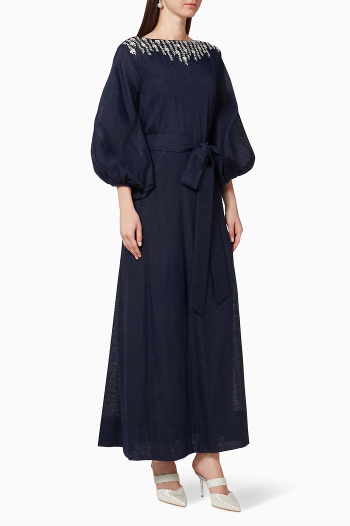 

Embellished Cotton Belted Kaftan, Blue