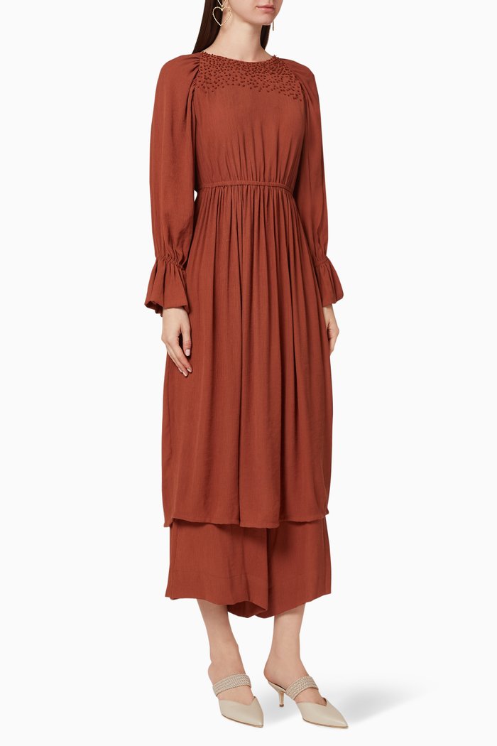 Embroidered Tunic & Pant Set, Brown