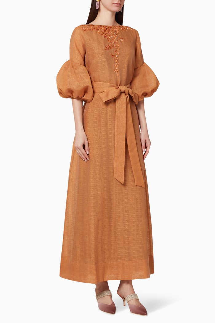 

Embellished Cotton Belted Kaftan, Brown