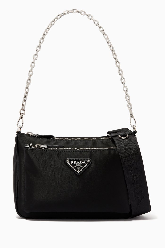 

Bandoliera Medium Crossbody Bag in Nylon & Saffiano Leather, Black
