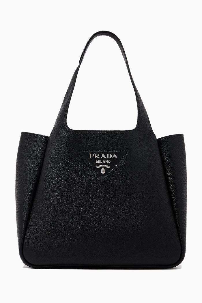 

Small Tote Bag in Grainy Leather, Black