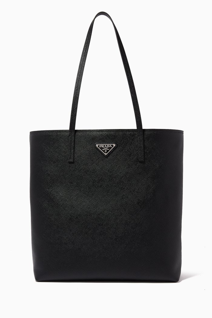 

Triangle Logo Tote Bag in Saffiano Leather, Black