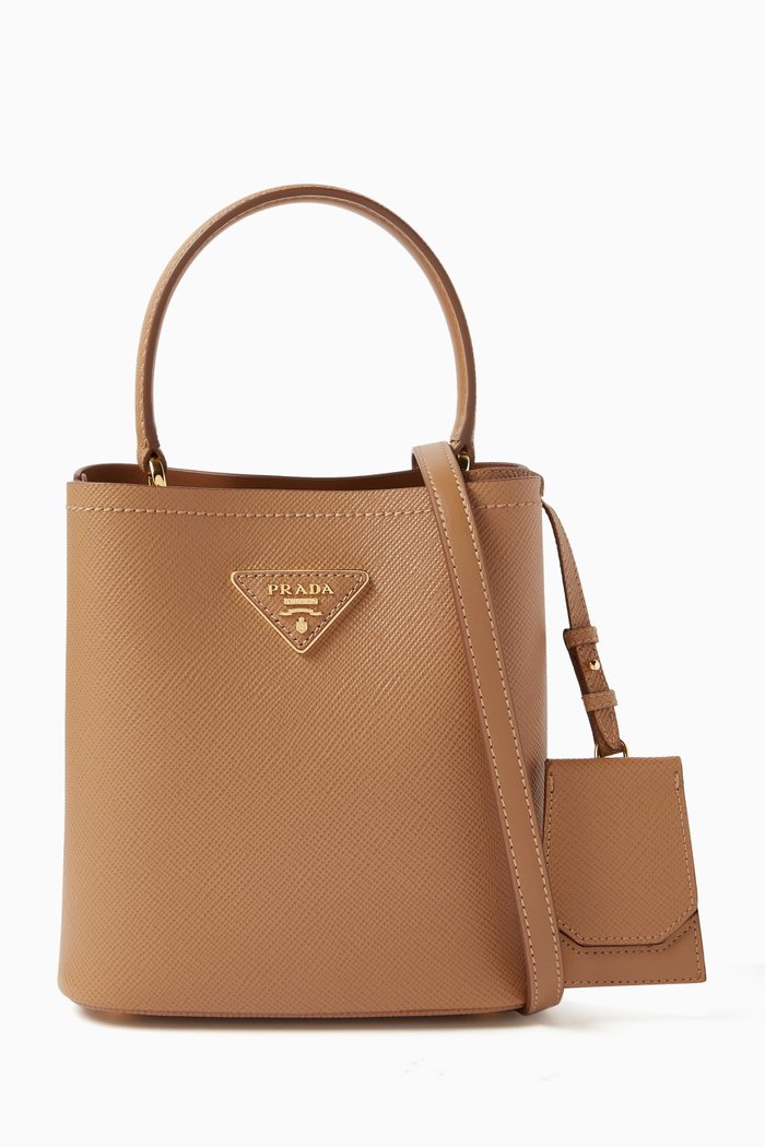 

Panier Mini Tote Bag in Saffiano Leather, Brown