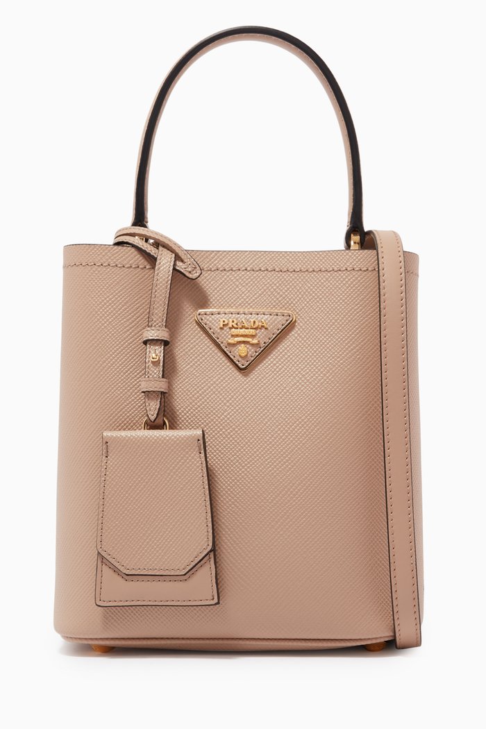 

Small Prada Panier Bag in Saffiano Leather, Neutral