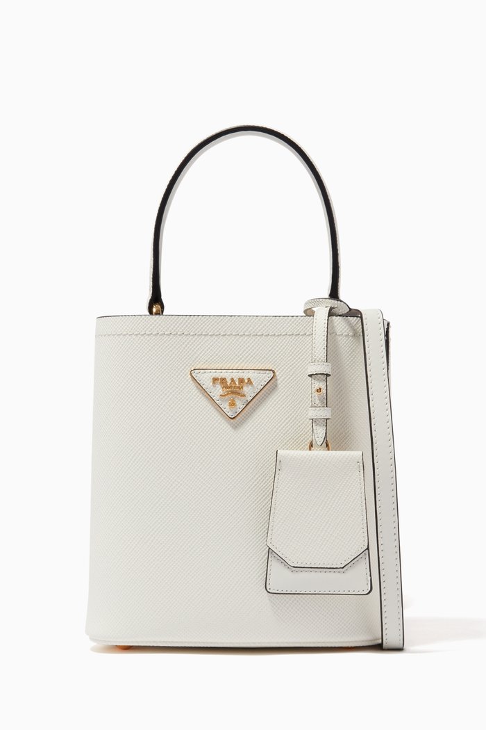 

Small Prada Panier Bag in Saffiano Leather, White