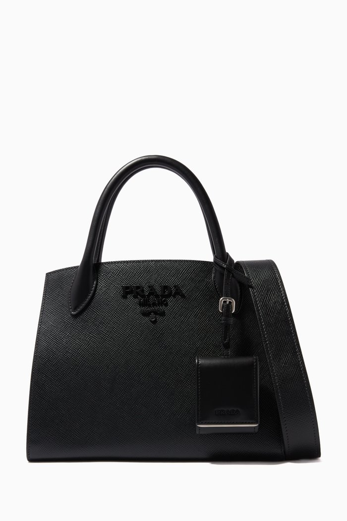 

Small Prada Monochrome Bag in Saffiano Leather, Black