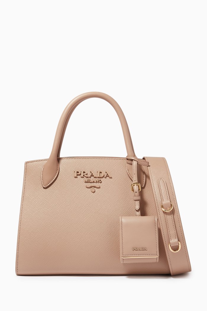 

Small Prada Monochrome Bag in Saffiano Leather, Neutral