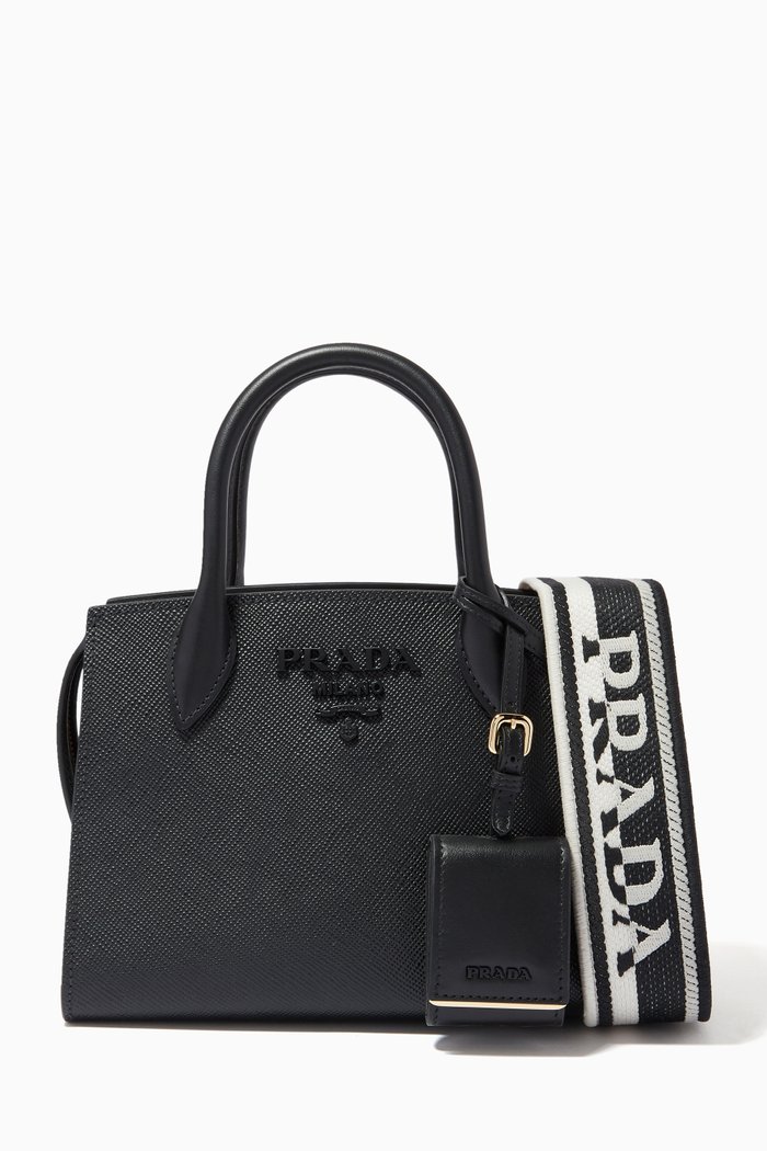 

Mini Monochrome Bag in Saffiano Leather, Black