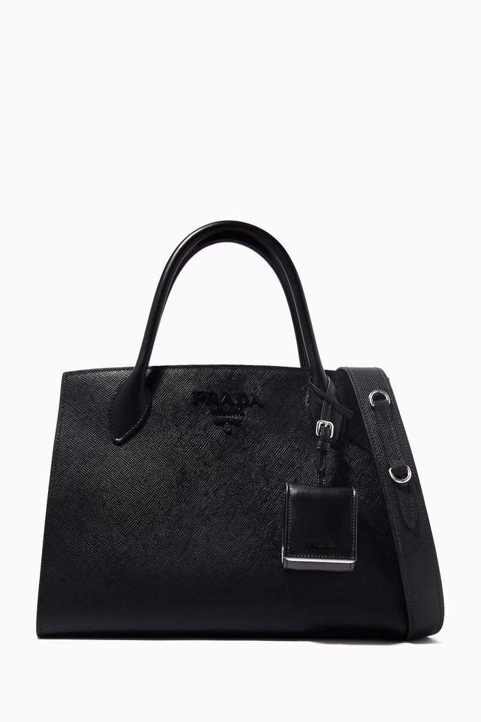 

Medium Logo Monochrome Bag in Saffiano Leather, Black