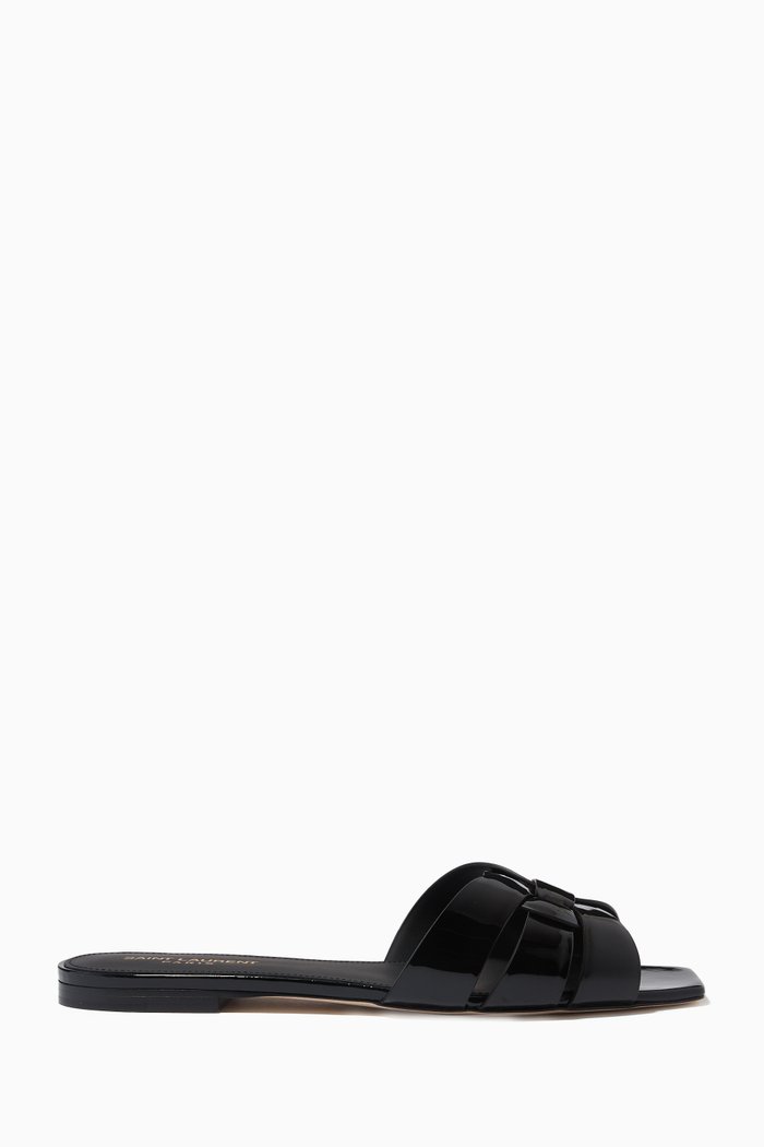 

Tribute Flat Sandals in Patent Leather, Black
