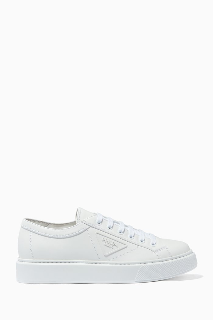 

Triangle Logo Sneakers in Calf Leather, White
