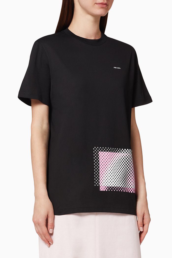 

Geometric Print Cotton Jersey T-shirt, Black