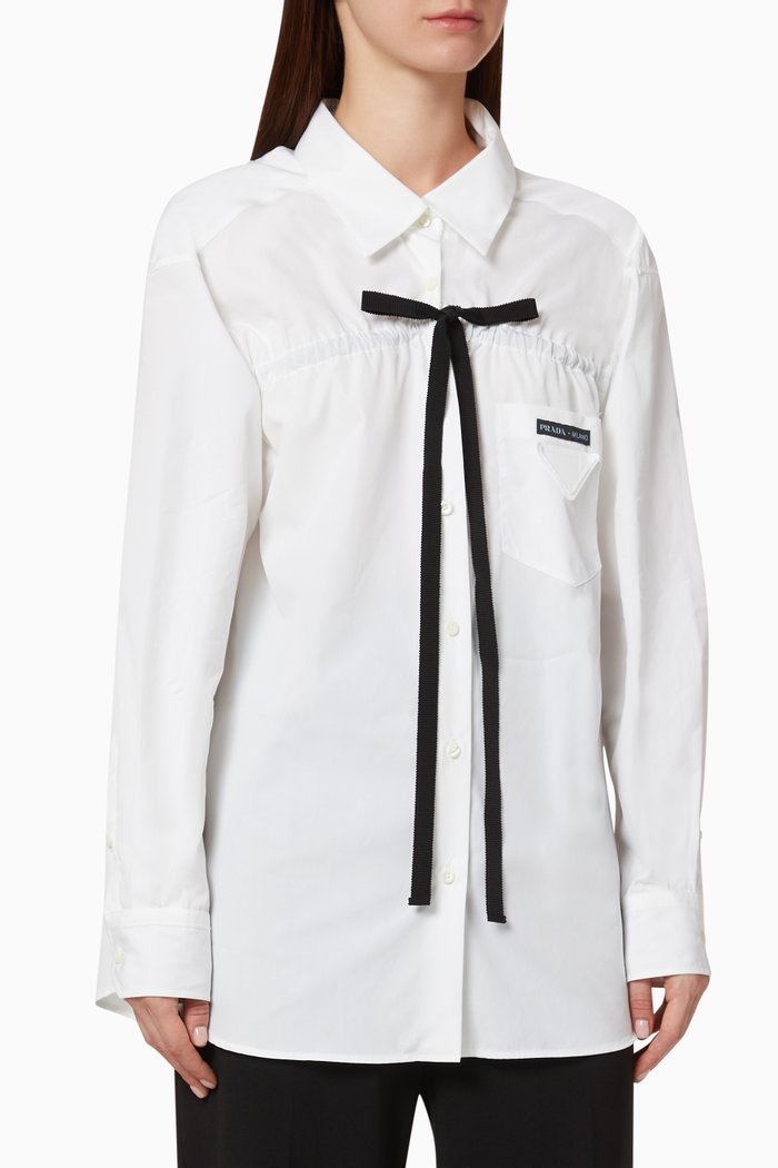 

Bow Poplin Shirt, White