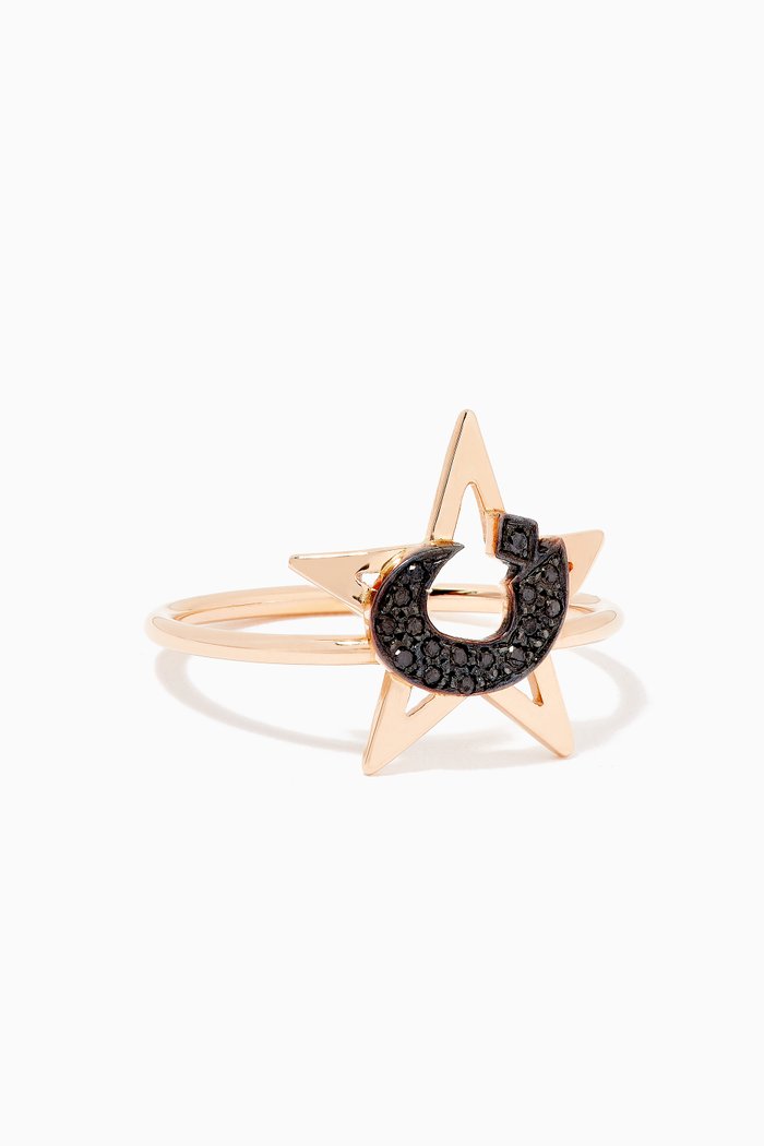 

Shine "N" Letter Black Diamond Ring in 18kt Rose Gold