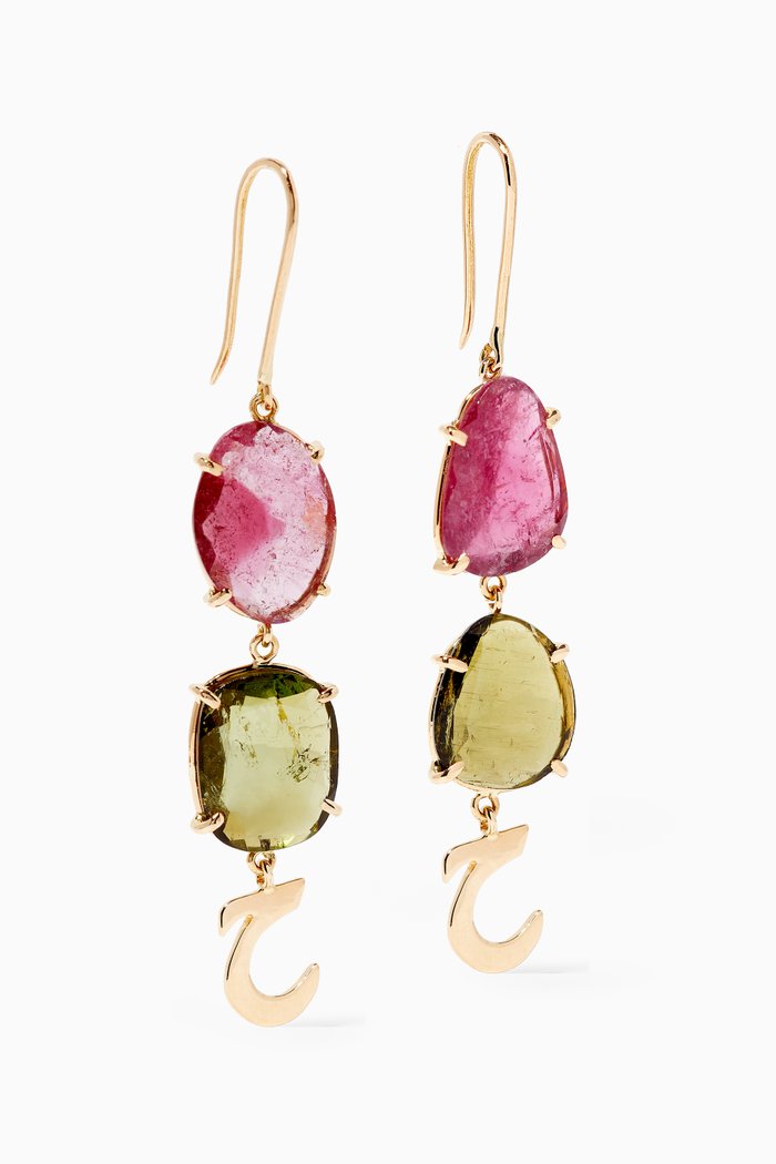 

"Haa" Letter Flat Stones Drop Earrings in 18kt Yellow Gold