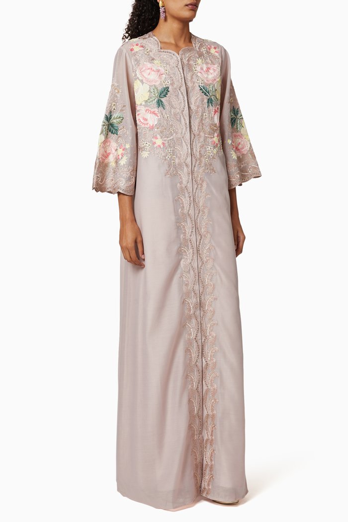 

Maple Floral Embroidered Kaftan, Grey