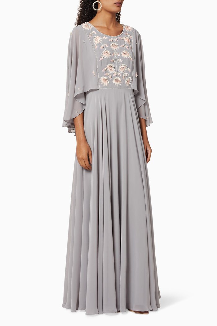 

Sequin Embellished Cape Kaftan, Grey