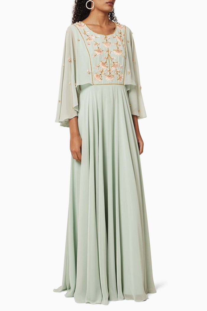 

Sequin Embellished Cape Kaftan, Green