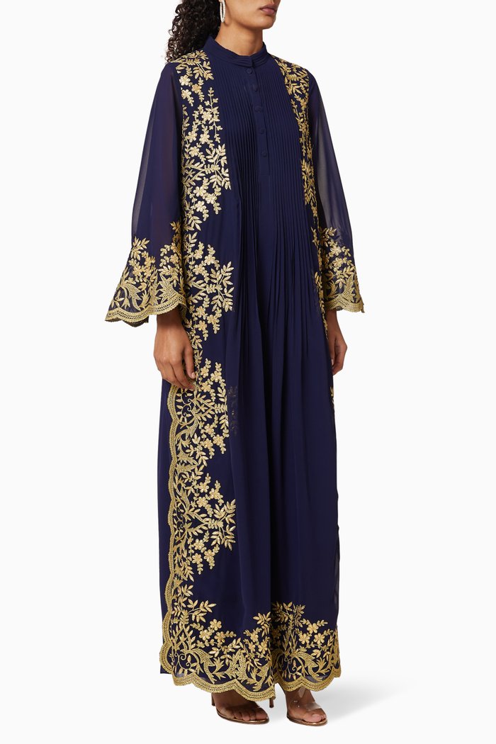 

Embroidered Pleated Kaftan, Blue