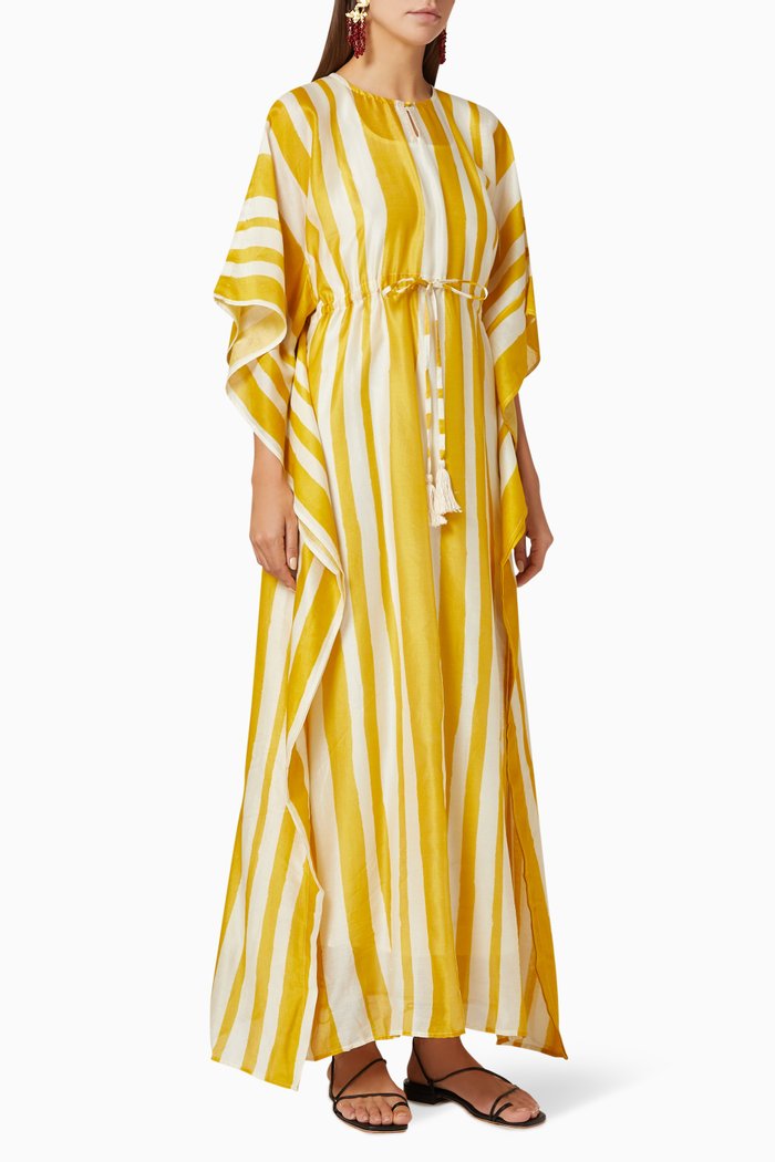 

Striped Chanderi Silk Kaftan Dress, Yellow
