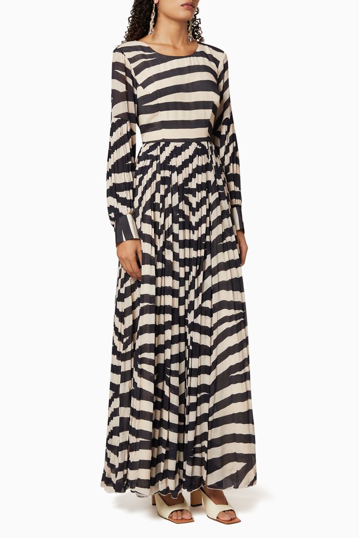 Striped Chanderi Silk Dress, Black