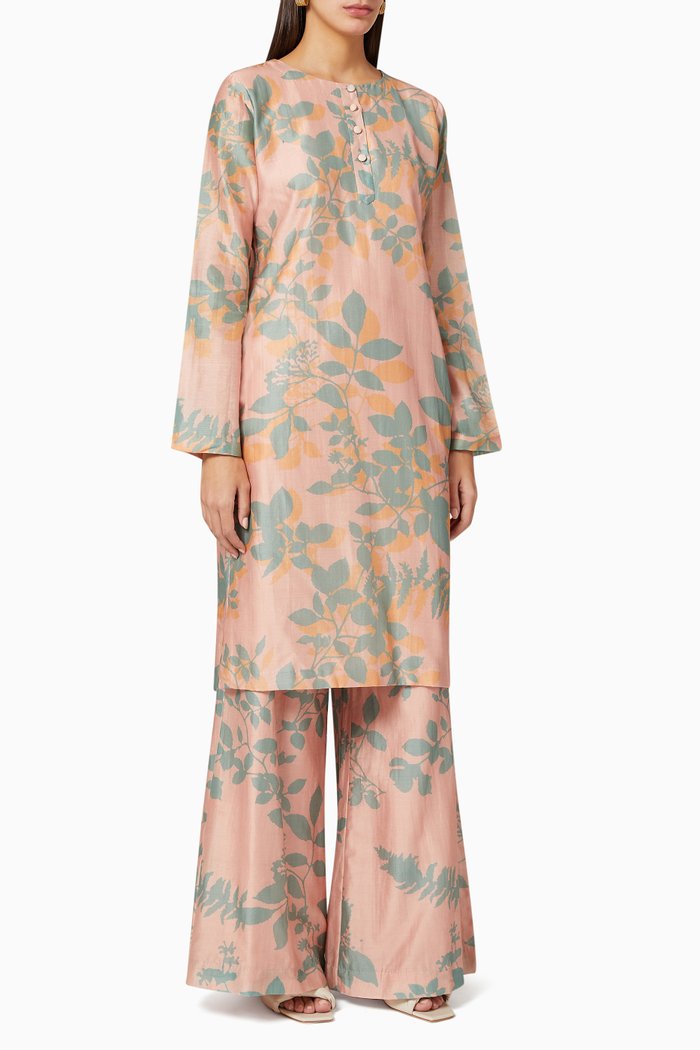 

Floral Cotton Chanderi Silk Set, Neutral