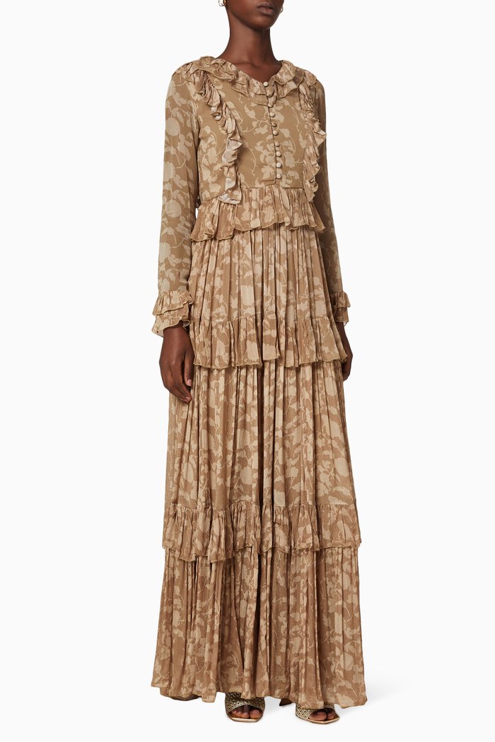Frill Floral Maxi Dress, Multicolour