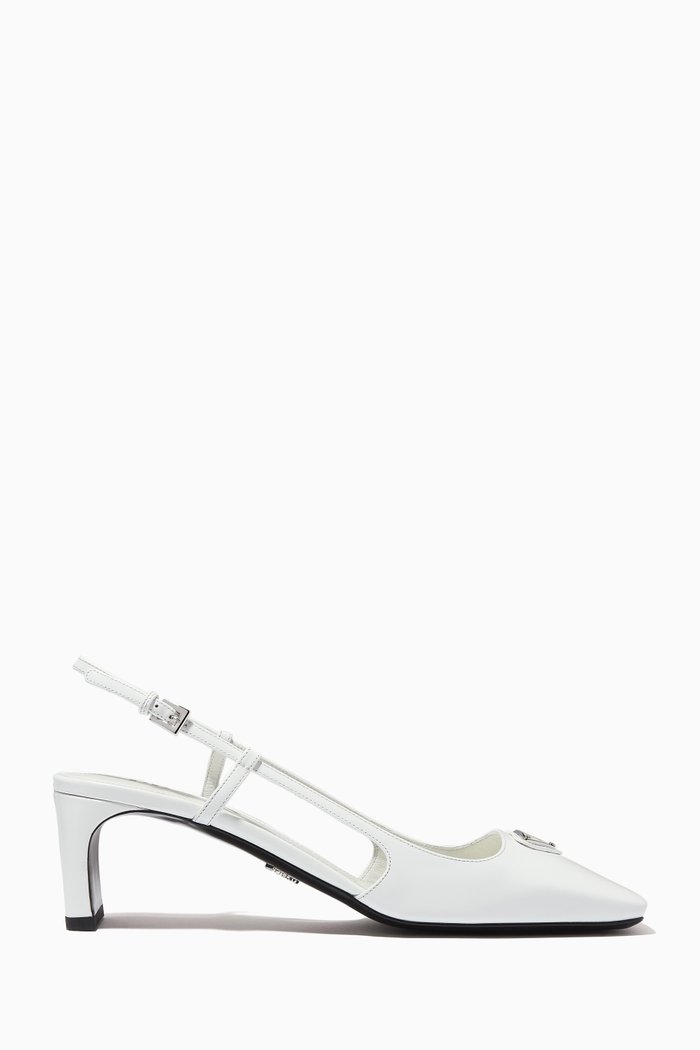 

Triangle Logo 55 Slingback Pumps in Naplak Leather, White