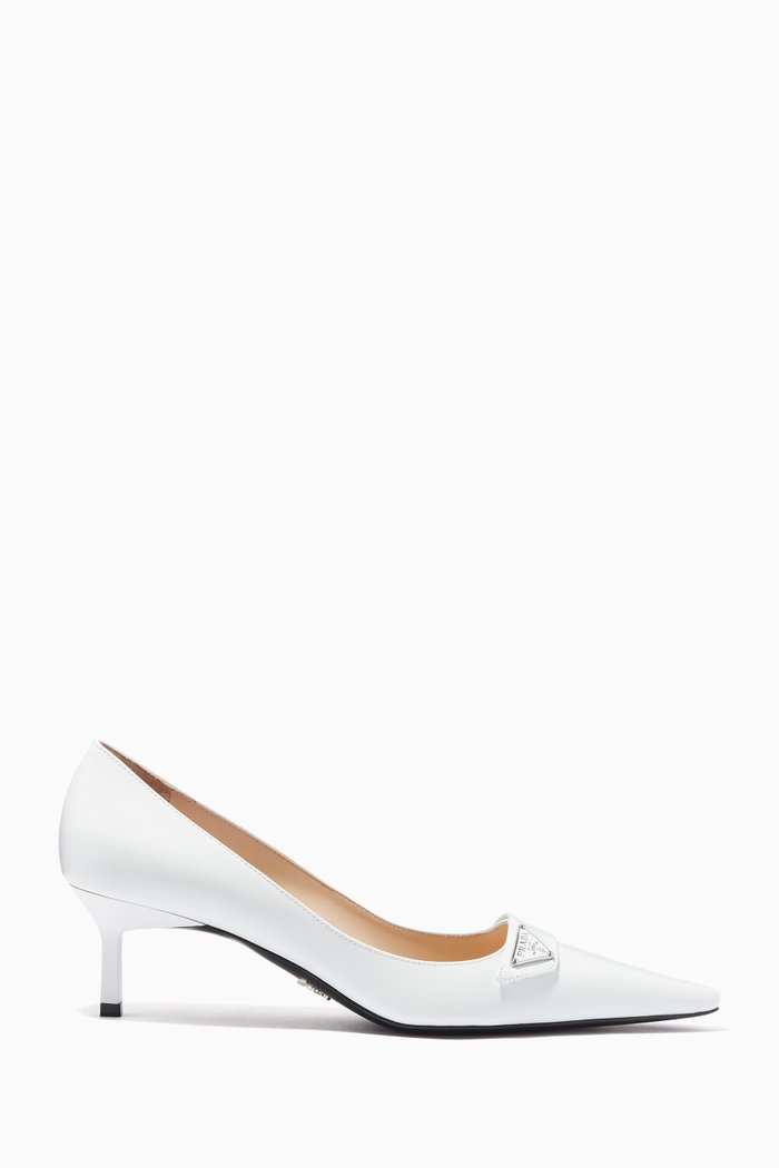 

Triangle Logo 55 Pumps in Brushed Leather, White