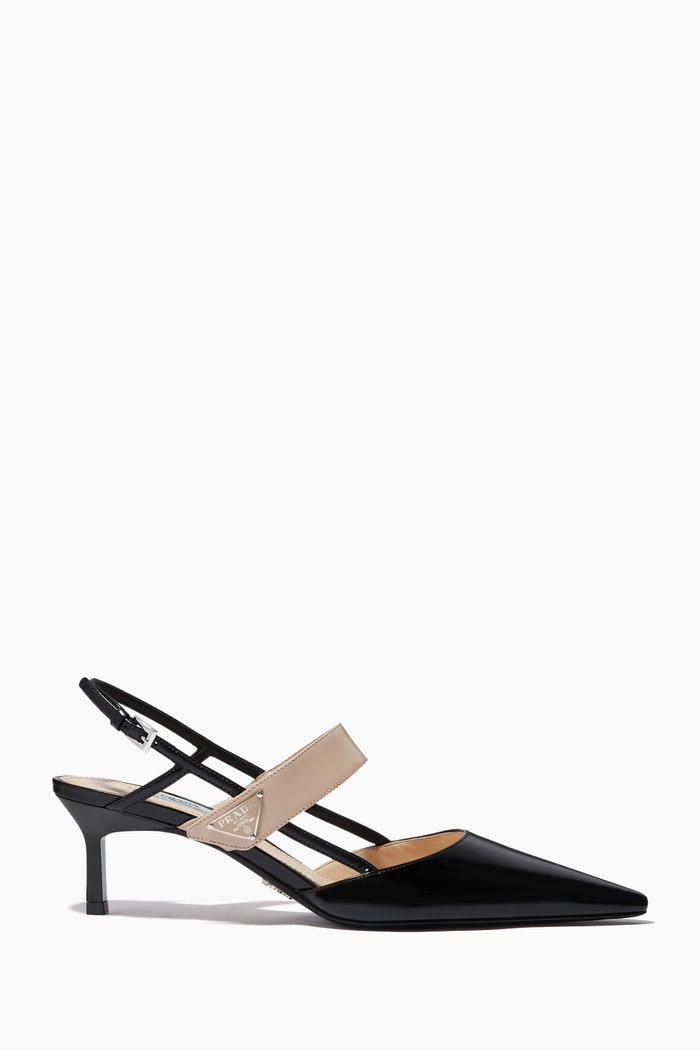 

Triangle Logo 55 Slingback Pumps in Leather, Black