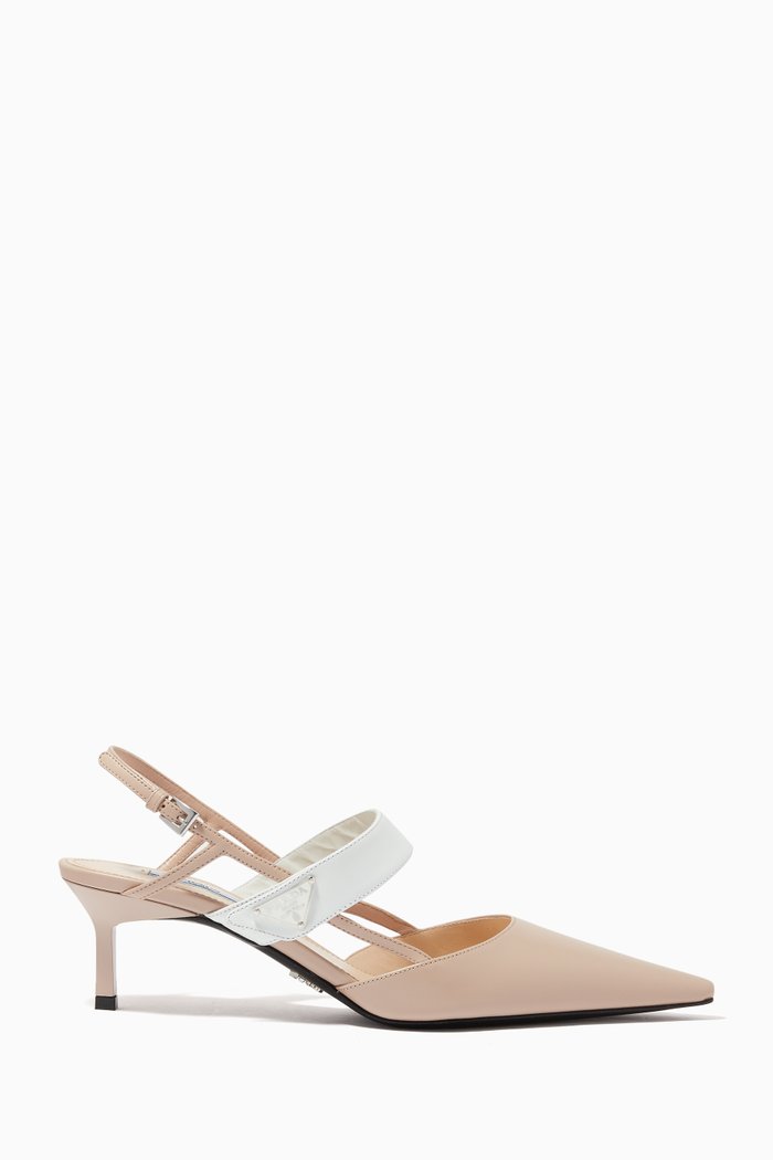 

Triangle Logo 55 Slingback Pumps in Leather, Neutral
