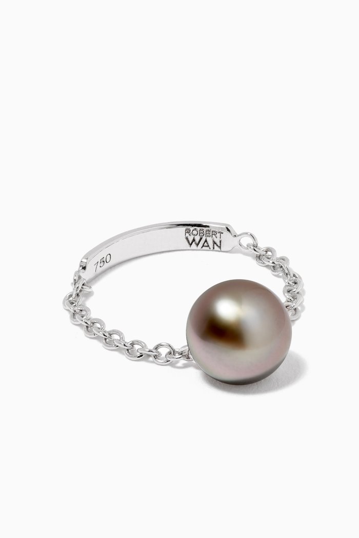 

Links of Love Pearl Chain Ring in 18kt White Gold, Silver