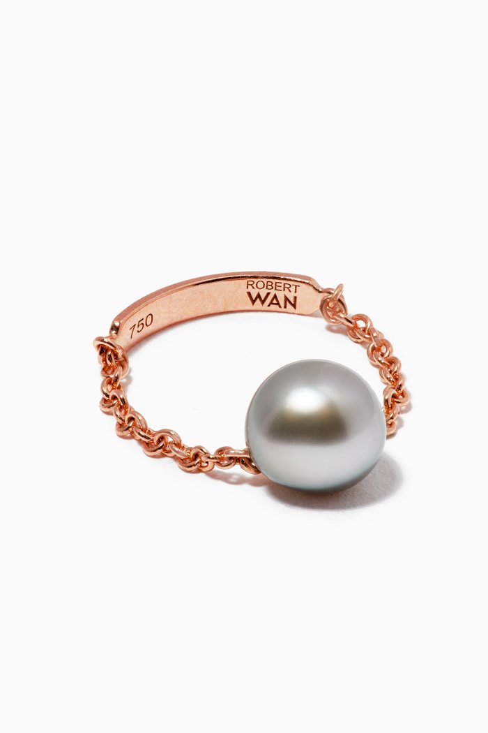 

Links of Love Pearl Chain Ring in 18kt Rose Gold