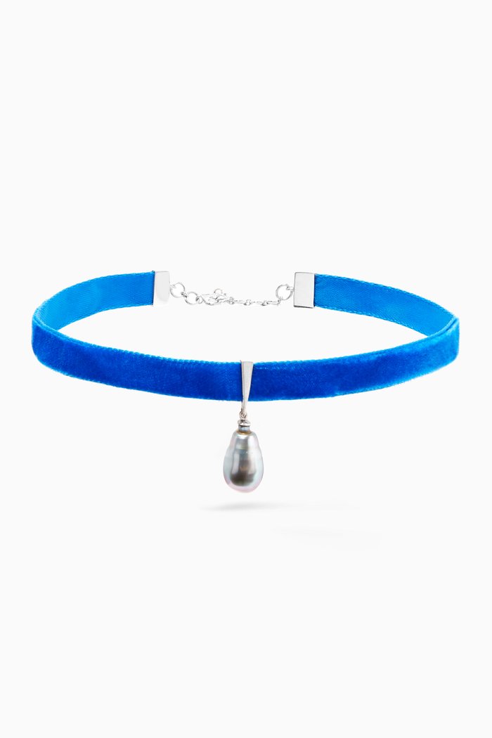 

Wan Design Pearl Pendant Velvet Choker in 18kt White Gold, Silver