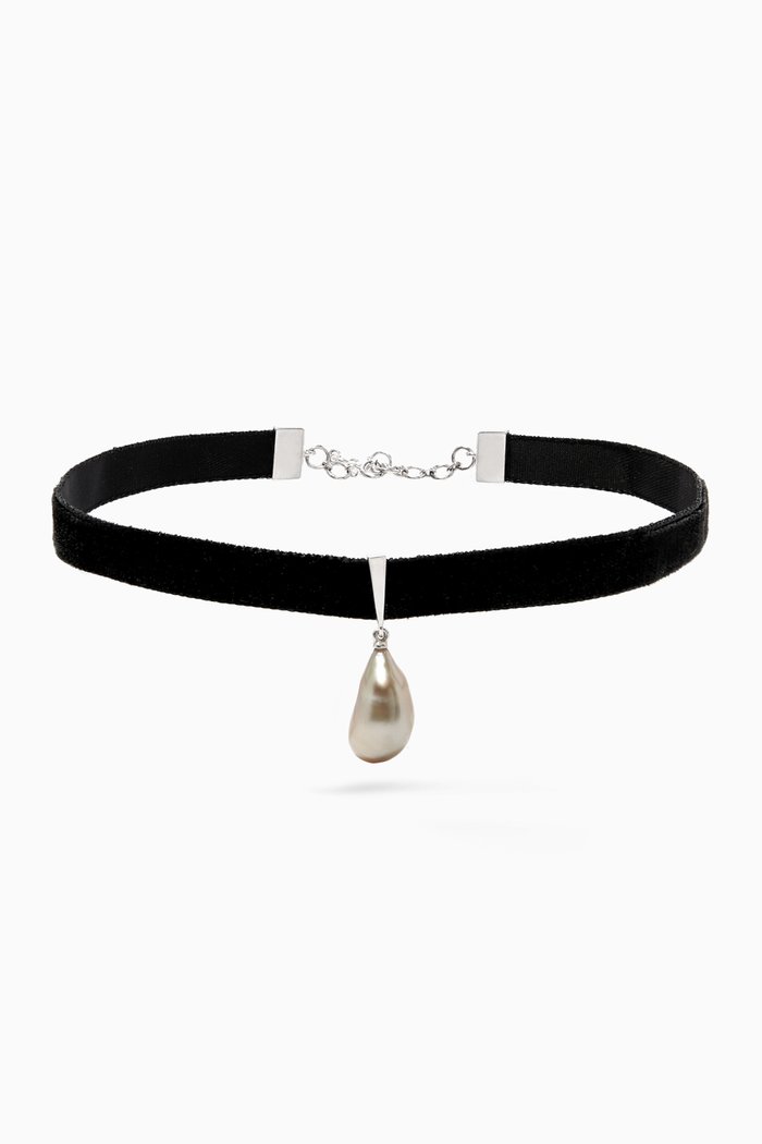 

Wan Design Pearl Pendant Velvet Choker in 18kt White Gold, Black