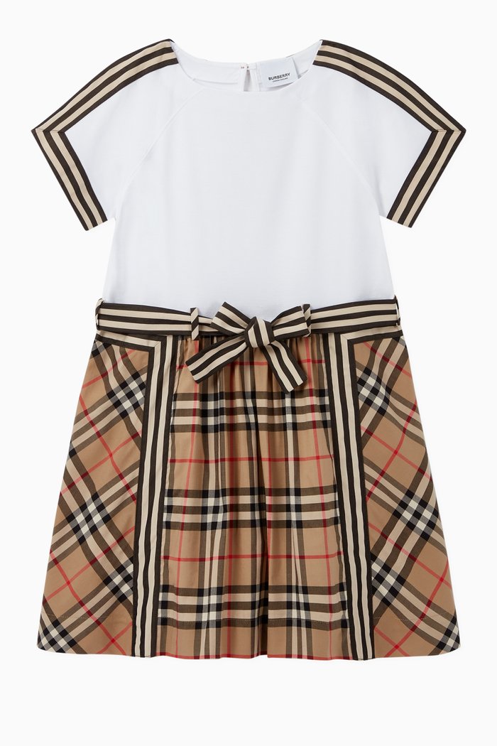 

Vintage Check Detail Cotton Dress, Neutral