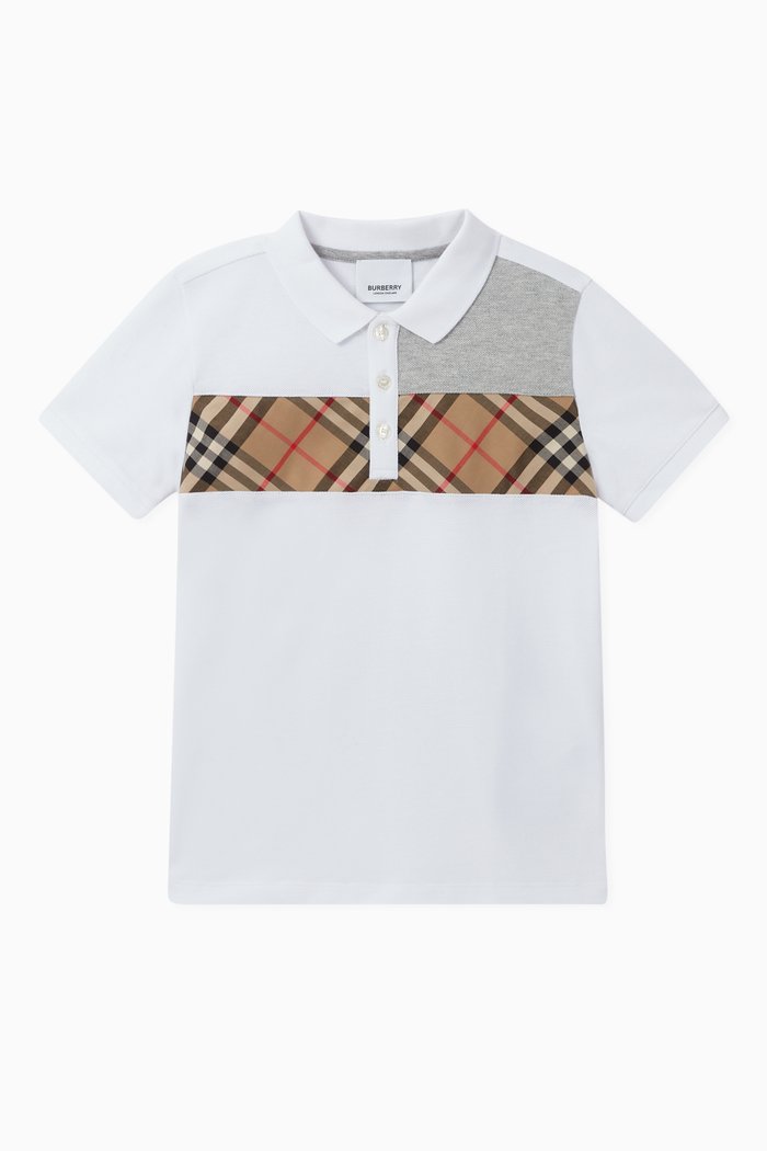 

Vintage Check Panel Cotton Polo Shirt, White