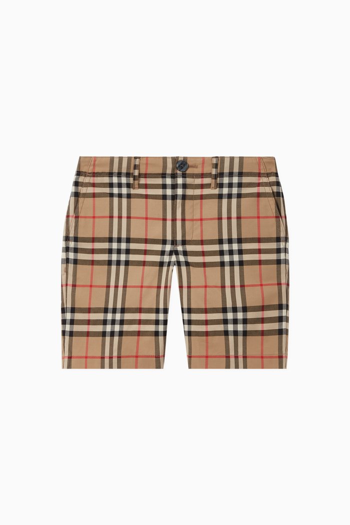 

Vintage Check Cotton Tailored Shorts, Neutral
