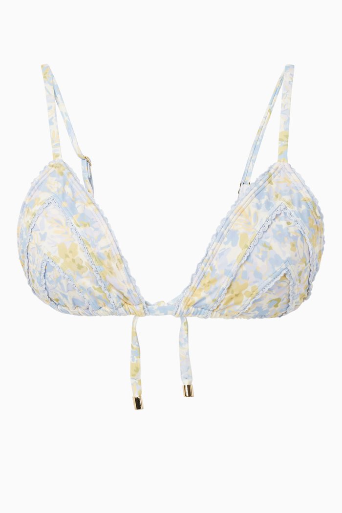 

Floral String Tri Bikini Top, Blue