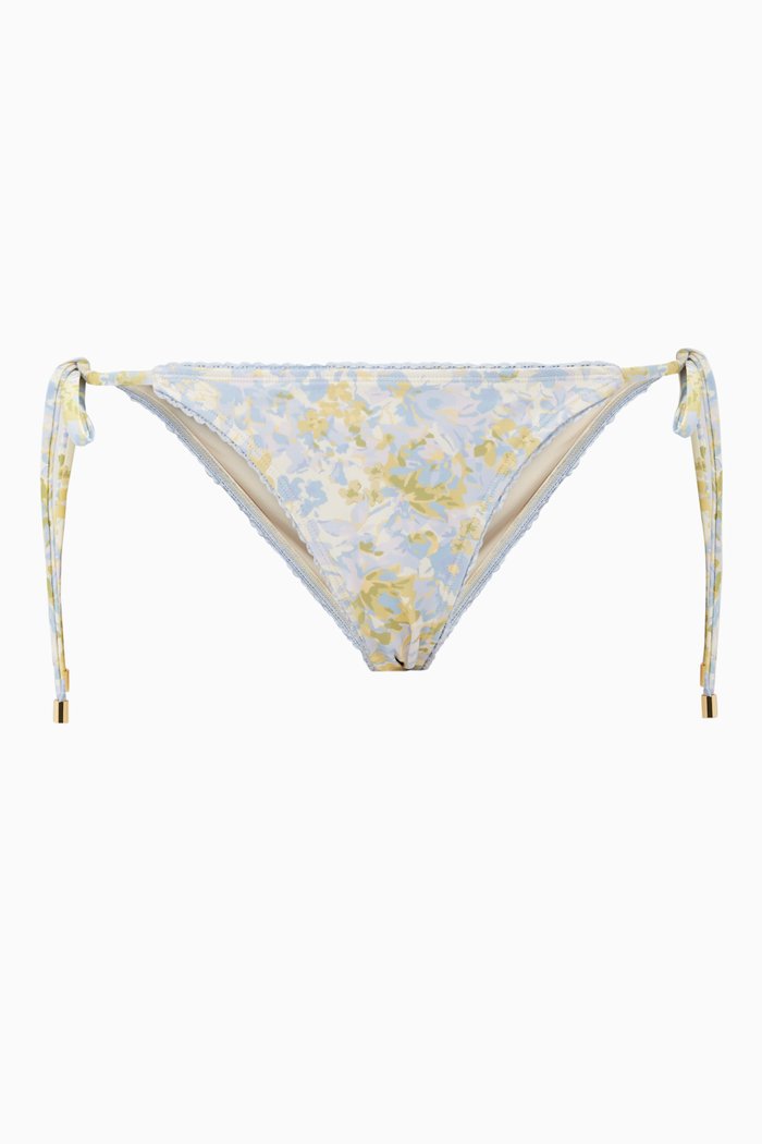 Floral String Tri Bikini Bottoms, Blue