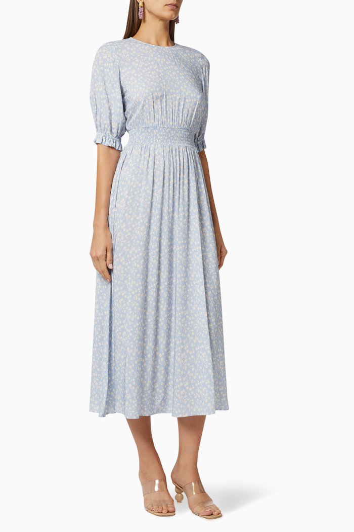 

Printed Open Back Midi Dress, Blue