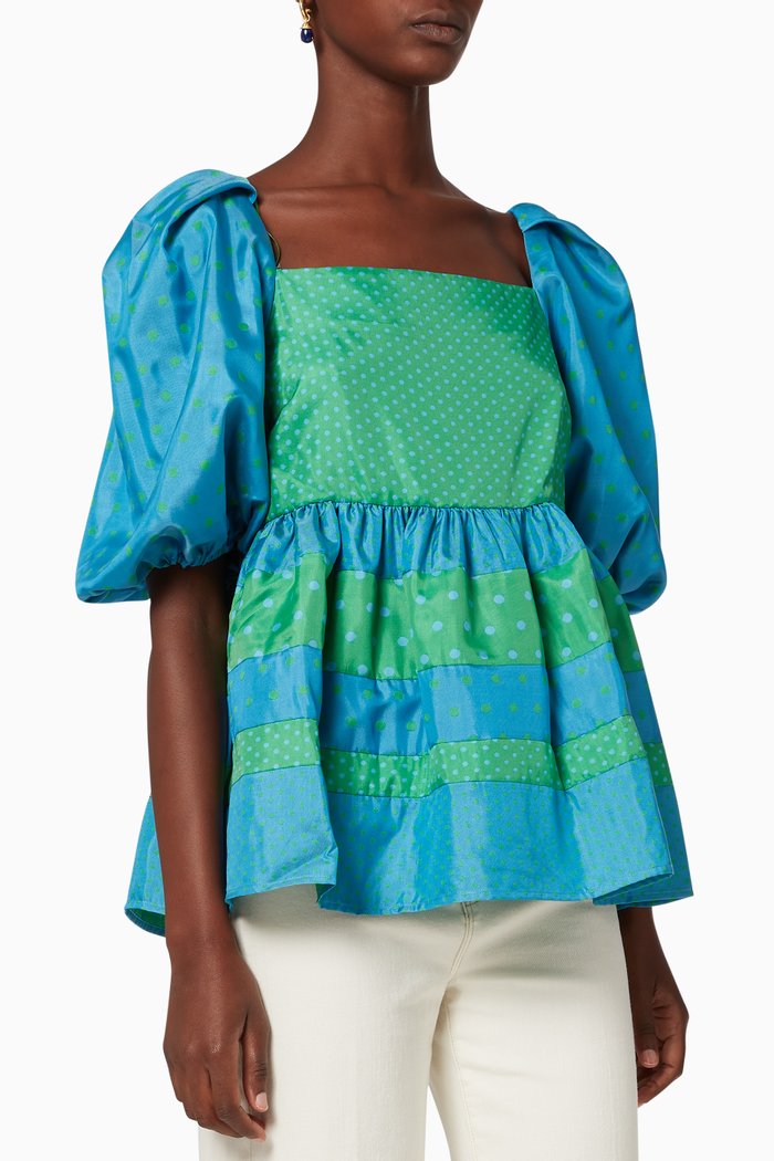 

Kinsley Dotted Peplum Top, Blue