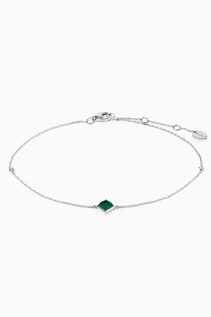 

Cleo Pyramid Green Agate Diamond Anklet in 18kt White Gold, Silver